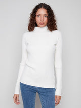 Charlie B Ribbed Knit Mock Neck Sweater | Ecru