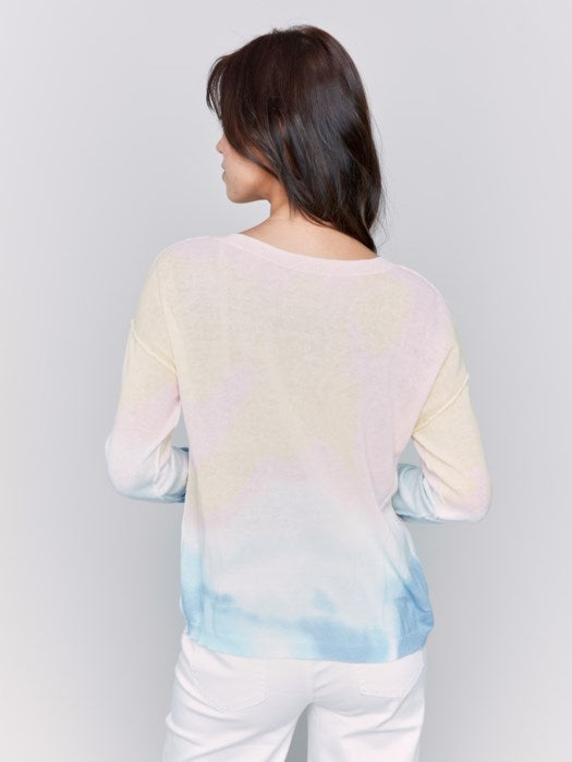 Charlie B Printed Cotton V-Neck Sweater | Tie-dye