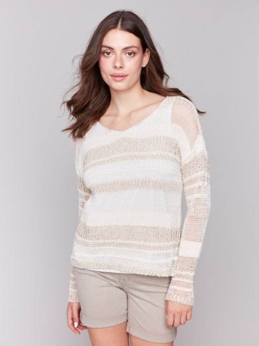 Charlie B Multi-Yarn Striped Sweater | Beige