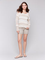 Charlie B Multi-Yarn Striped Sweater | Beige