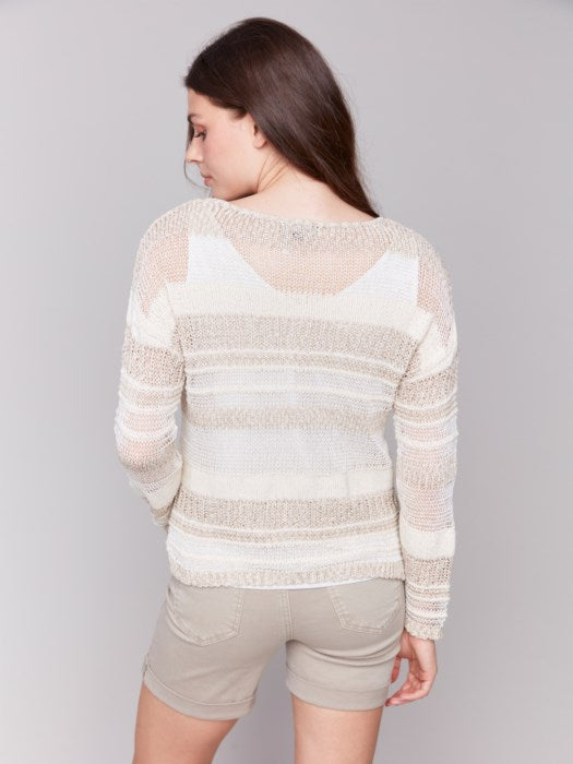 Charlie B Multi-Yarn Striped Sweater | Beige