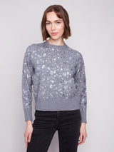 Charlie B Drop Shoulder Sequined Crew Neck Sweater | Dark Heather Grey