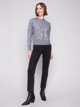 Charlie B Drop Shoulder Sequined Crew Neck Sweater | Dark Heather Grey