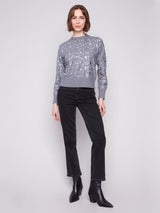 Charlie B Drop Shoulder Sequined Crew Neck Sweater | Dark Heather Grey
