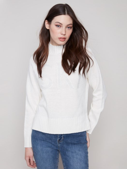 Charlie B Placed Jacquard Mock Neck Ski Sweater | Ecru
