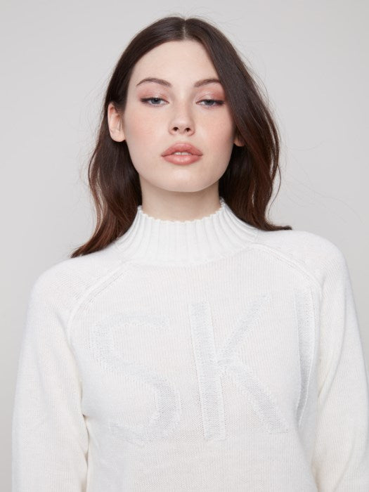 Charlie B Placed Jacquard Mock Neck Ski Sweater | Ecru