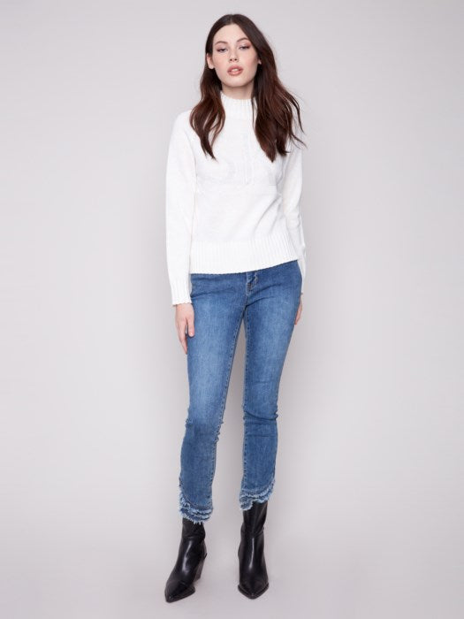Charlie B Placed Jacquard Mock Neck Ski Sweater | Ecru