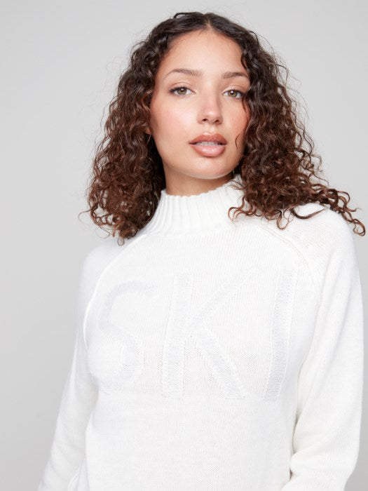 Charlie B Placed Jacquard Mock Neck Ski Sweater | Ecru