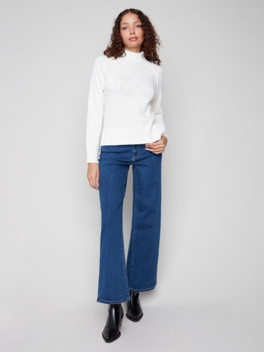 Charlie B Placed Jacquard Mock Neck Ski Sweater | Ecru