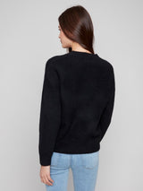 Charlie B Intarsia Cherry Fuzzy Drop Shoulder Sweater | Black