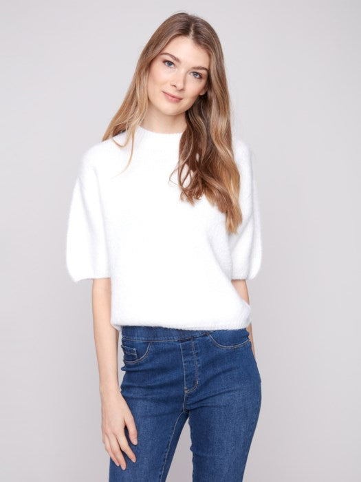 Charlie B Elbow Sleeve Ballon Shape Sweater | Ecru