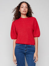 Charlie B Elbow Sleeve Ballon Shape Sweater |Crimson