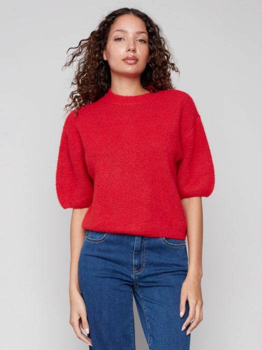 Charlie B Elbow Sleeve Ballon Shape Sweater |Crimson