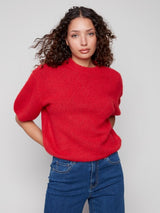 Charlie B Elbow Sleeve Ballon Shape Sweater |Crimson