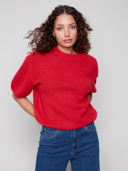Charlie B Elbow Sleeve Ballon Shape Sweater |Crimson