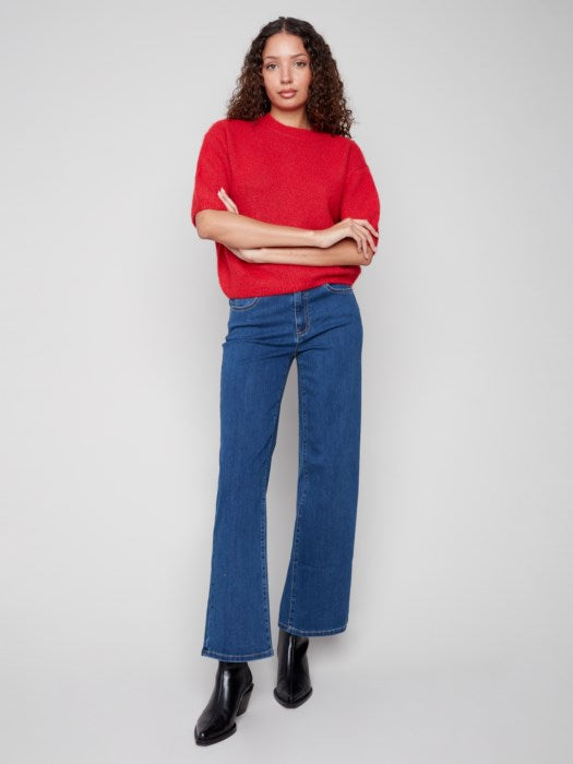 Charlie B Elbow Sleeve Ballon Shape Sweater |Crimson