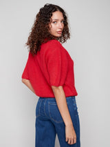 Charlie B Elbow Sleeve Ballon Shape Sweater |Crimson