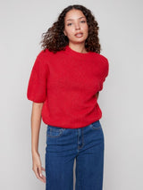 Charlie B Elbow Sleeve Ballon Shape Sweater |Crimson