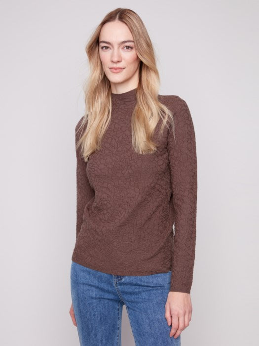 Charlie B Mock Neck Textured Sweater Knit | Mocha