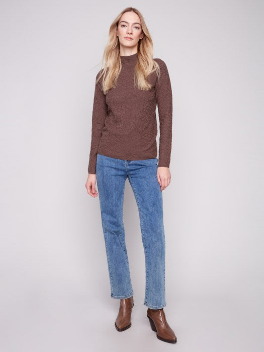 Charlie B Mock Neck Textured Sweater Knit | Mocha