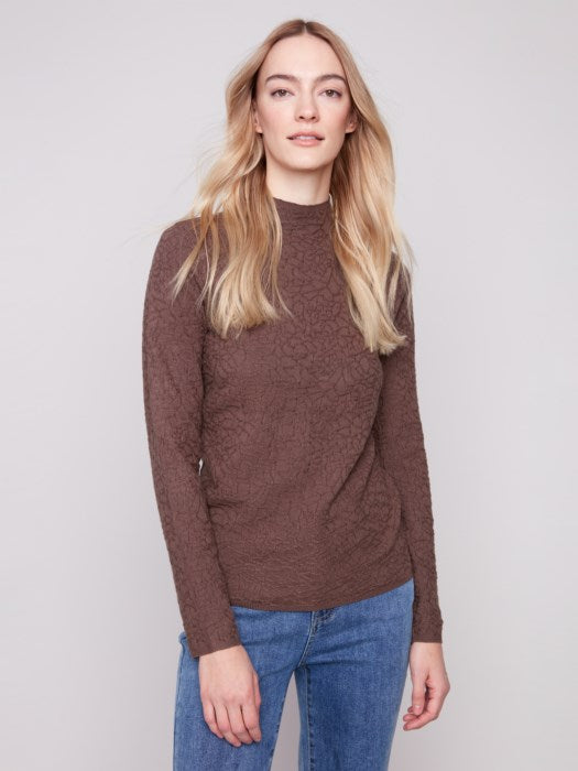 Charlie B Mock Neck Textured Sweater Knit | Mocha