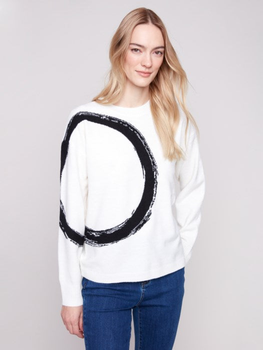Charlie B Placed Jacquard Crew Neck Sweater | Ecru
