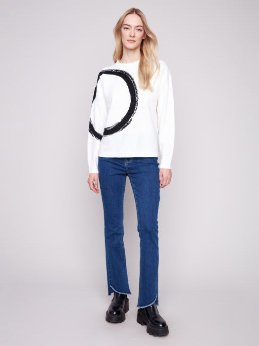 Charlie B Placed Jacquard Crew Neck Sweater | Ecru