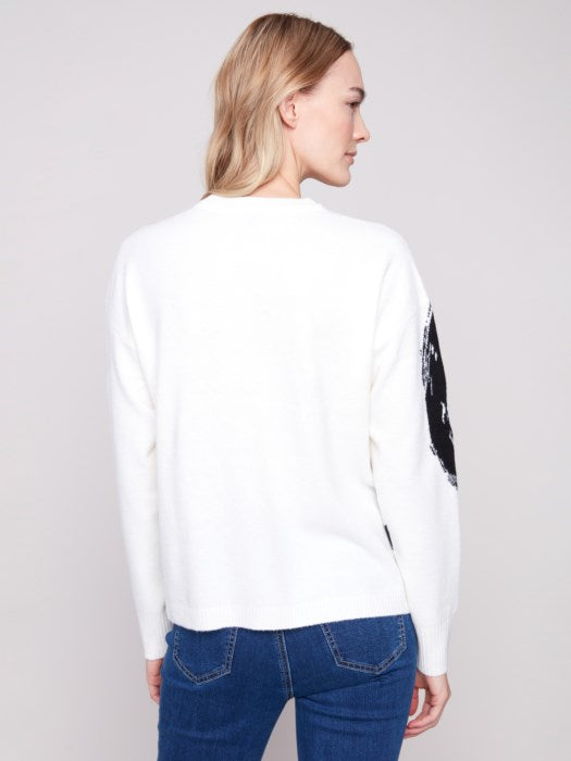 Charlie B Placed Jacquard Crew Neck Sweater | Ecru
