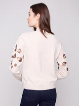 Charlie B Mock Neck Sweater with Animal Sequins Detail |Oat