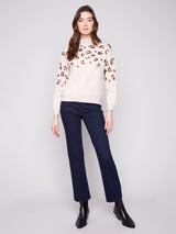 Charlie B Mock Neck Sweater with Animal Sequins Detail |Oat