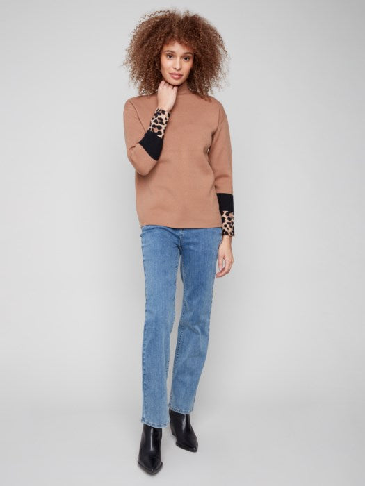 Charlie B Funnel Sweater with Color Block Detail | Truffle
