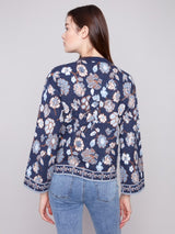 Charlie B Long Sleeve Crew Neck Jacquard Sweater | Floral