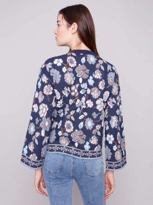 Charlie B Long Sleeve Crew Neck Jacquard Sweater | Floral