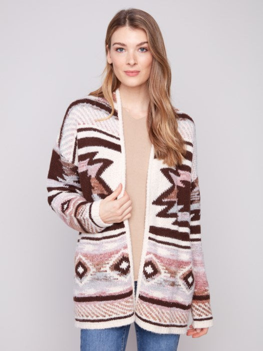 Charlie B Space Dye Jacquard Cardigan | Rose