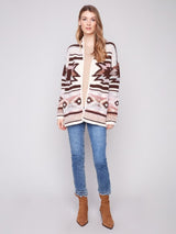 Charlie B Space Dye Jacquard Cardigan | Rose