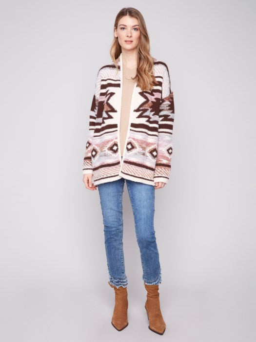 Charlie B Space Dye Jacquard Cardigan | Rose