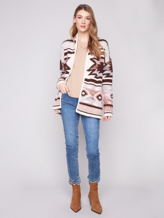 Charlie B Space Dye Jacquard Cardigan | Rose