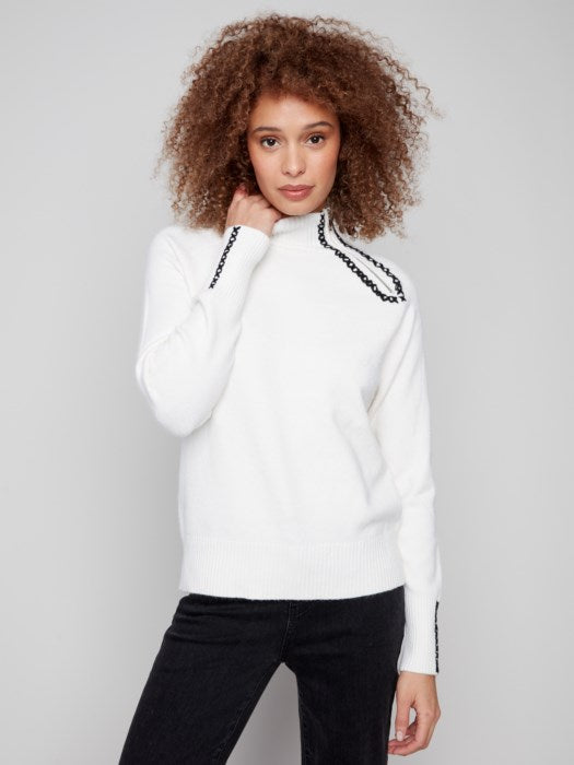 Charlie B Super Plush Sweater with Zip Detail | Ecru