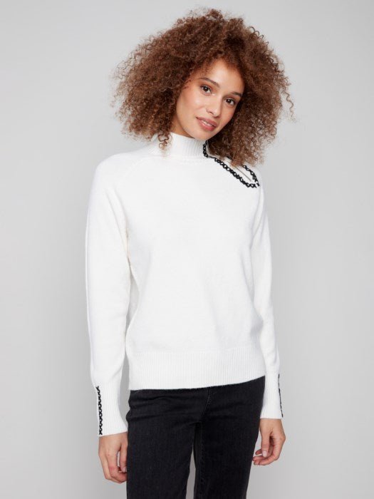 Charlie B Super Plush Sweater with Zip Detail | Ecru