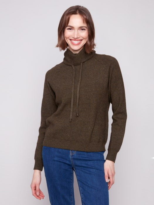 Charlie B Textured Raglan Small Cowl Neck Knit Sweater | Spruce