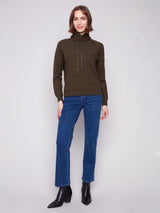 Charlie B Textured Raglan Small Cowl Neck Knit Sweater | Spruce