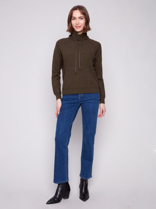 Charlie B Textured Raglan Small Cowl Neck Knit Sweater | Spruce