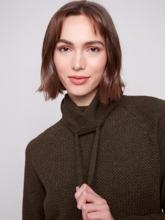 Charlie B Textured Raglan Small Cowl Neck Knit Sweater | Spruce