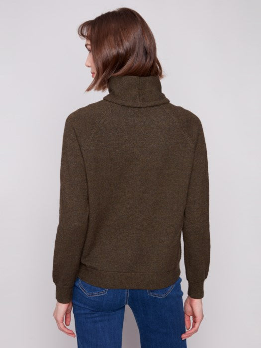 Charlie B Textured Raglan Small Cowl Neck Knit Sweater | Spruce