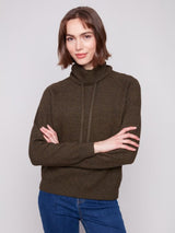 Charlie B Textured Raglan Small Cowl Neck Knit Sweater | Spruce