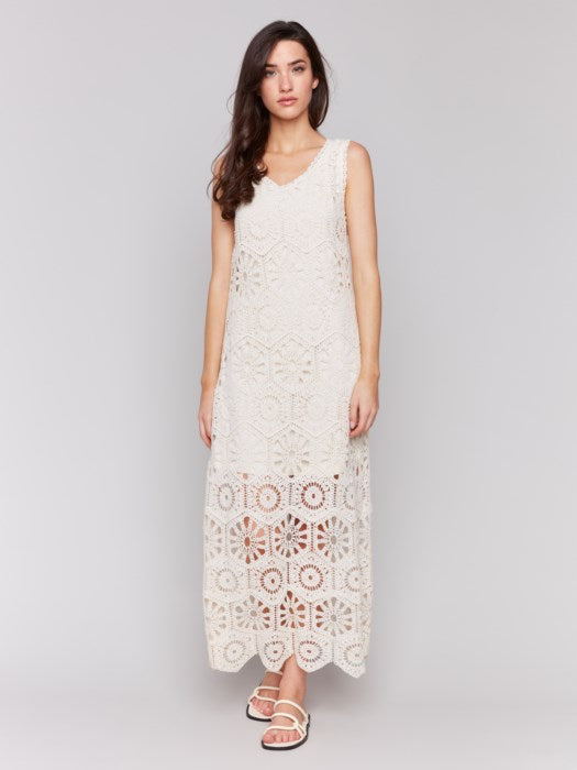 Charlie B Cotton Crochet Sleeveless Maxi Dress | Natural