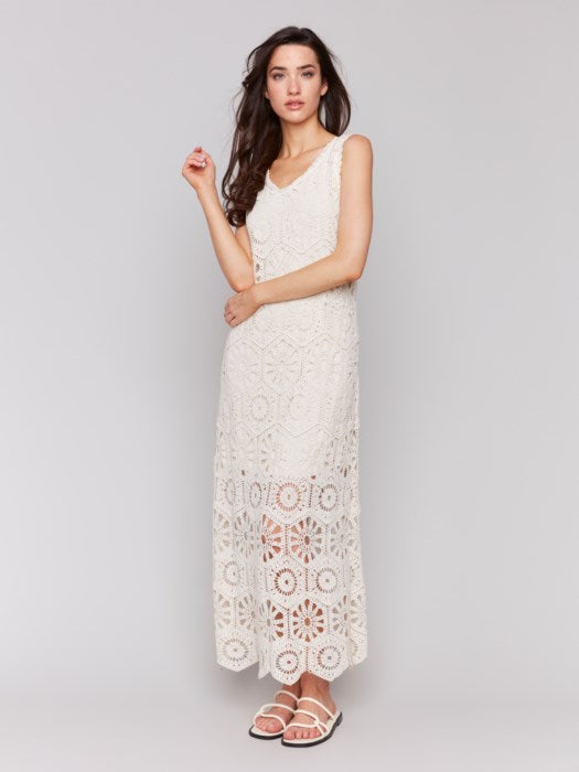 Charlie B Cotton Crochet Sleeveless Maxi Dress | Natural