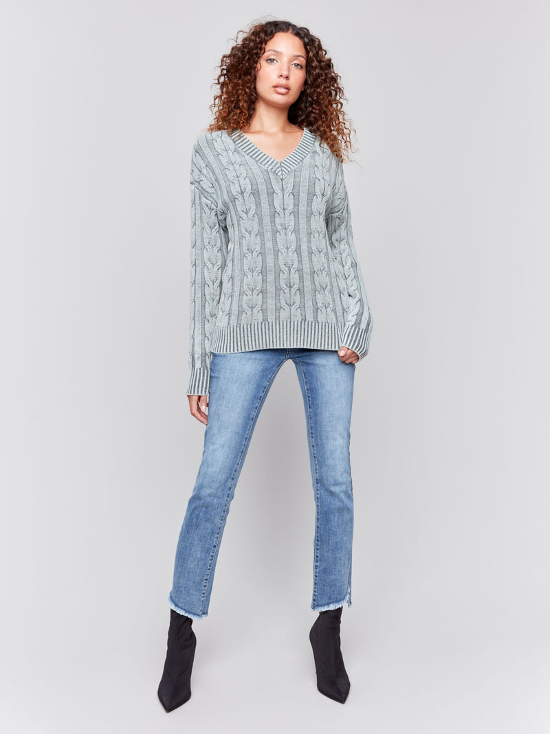 Charlie B Cold Dye Cable Knit Sweater-Spruce