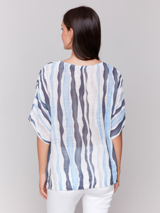 Charlie B Printed Cotton Gauze Blouse | Surf