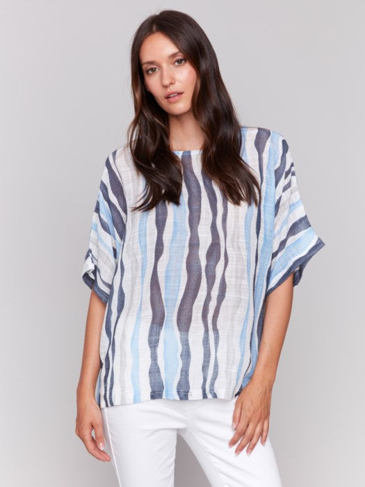 Charlie B Printed Cotton Gauze Blouse | Surf
